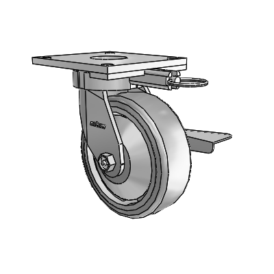 Roulettes sans pivot de la série 6 : roulette pivotante à plaque supérieure équipée d'une roue Trans-forma (plate) 6 x 2 et d'un frein à blocage latéral