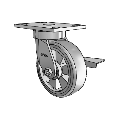 Roulettes sans pivot de la série 6 : roulette pivotante à plaque supérieure équipée d'une roue Trans-forma (plate) 6 x 2 et d'un frein à blocage latéral