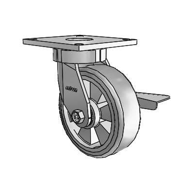 Roulettes sans pivot de la série 6 : roulette pivotante à plaque supérieure équipée d'une roue Trans-forma (plate) 6 x 2 et d'un frein à blocage latéral