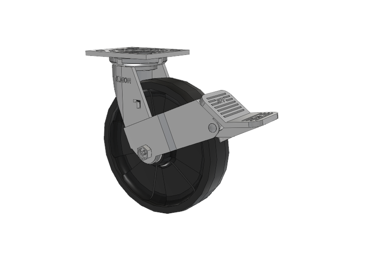 16 Series Top Plate Swivel Caster with 8 x 2 Black Nylon NG - Maxim Nylon Wheel and Face Brake