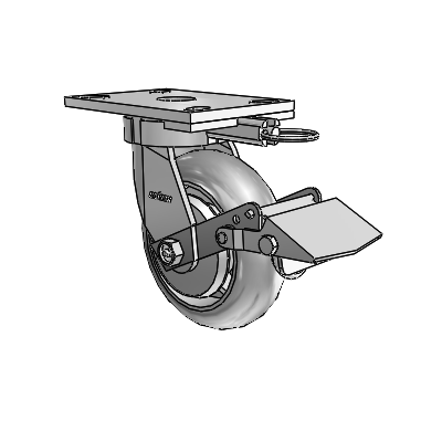 6 Series Kingpinless Casters Top Plate Swivel Caster with 6 x 2 Performa Rubber (Round/Grey) Wheel and Tread Lock Brake