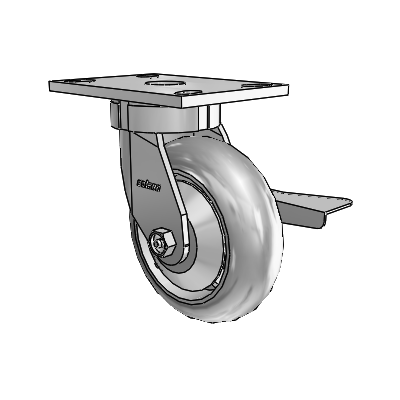 6 Series Kingpinless Casters Top Plate Swivel Caster with 6 x 2 Performa Rubber (Round/Grey) Wheel and Side Lock Brake