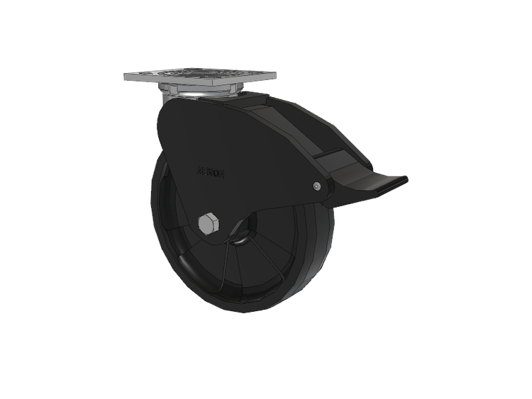 16 Series Top Plate Swivel Caster with 8 x 2 Black Nylon NG - Maxim Nylon Wheel and Total Lock Brake