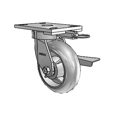 6 Series Kingpinless Casters Top Plate Swivel Caster with 6 x 2 Performa Rubber (Round/Grey) Wheel and Side Lock Brake
