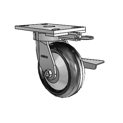 Roulettes sans pivot de la série 6 : roulette pivotante à plaque supérieure équipée d'une roue Trans-forma LT (ronde) de 6 x 2 et d'un frein à blocage latéral