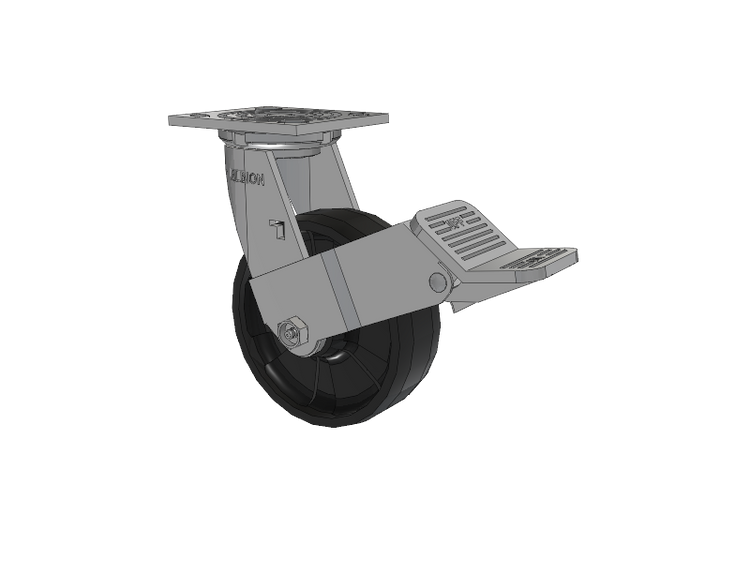 16 Series Top Plate Swivel Caster with 8 x 2 Black Nylon NG - Maxim Nylon Wheel and Face Brake