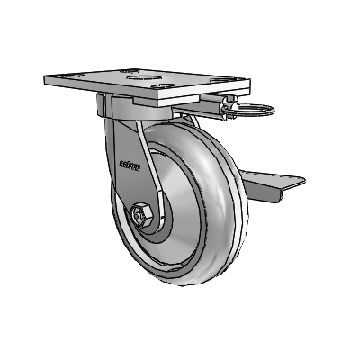 Roulettes sans pivot de la série 6 : roulette pivotante à plaque supérieure équipée d'une roue Trans-forma HD (ronde) de 6 x 2 et d'un frein à blocage latéral