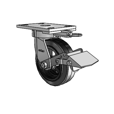6 Series Kingpinless Casters Top Plate Swivel Caster with 6 x 2 MR - Moldon Rubber (Cast Iron Core) Wheel and Tread Lock Brake