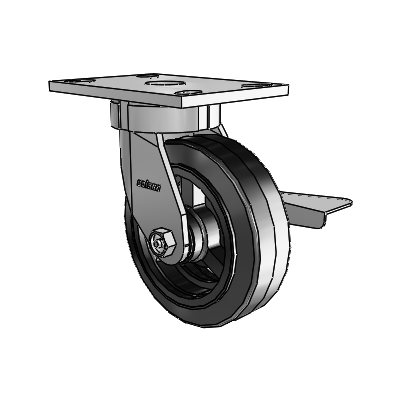 6 Series Kingpinless Casters Top Plate Swivel Caster with 6 x 2 MR - Moldon Rubber (Cast Iron Core) Wheel and Side Lock Brake