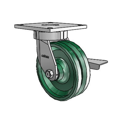 6 Series Kingpinless Casters Top Plate Swivel Caster with 6 x 2 V-Groove Wheel and Side Lock Brake