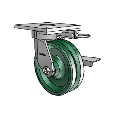 6 Series Kingpinless Casters Top Plate Swivel Caster with 6 x 2 V-Groove Wheel and Side Lock Brake
