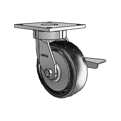 6 Series Kingpinless Casters Top Plate Swivel Caster with 6 x 2 Endura Solid Elastomer Wheel and Side Lock Brake