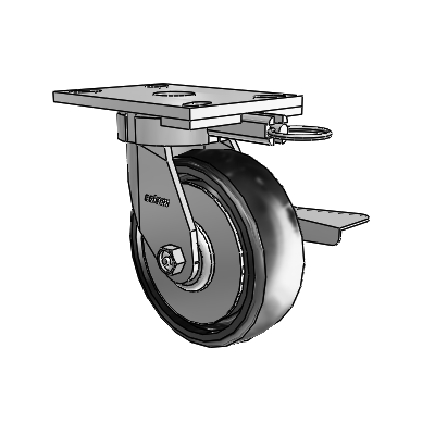 6 Series Kingpinless Casters Top Plate Swivel Caster with 6 x 2 Endura Solid Elastomer Wheel and Side Lock Brake
