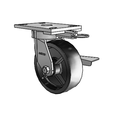 6 Series Kingpinless Casters Top Plate Swivel Caster with 6 x 2 Polyolefin Wheel and Side Lock Brake