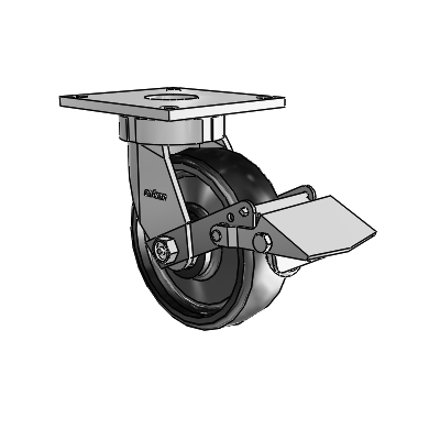 6 Series Kingpinless Casters Top Plate Swivel Caster with 6 x 2 Endura Solid Elastomer Wheel and Tread Lock Brake