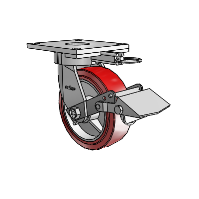 6 Series Kingpinless Casters Top Plate Swivel Caster with 6 x 2 Polyurethane HI-TECH Wheel and Tread Lock Brake