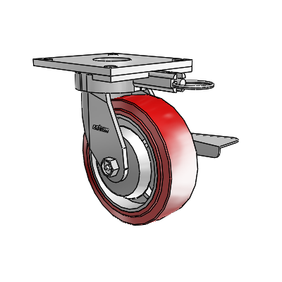 6 Series Kingpinless Casters Top Plate Swivel Caster with 6 x 2 Polyurethane HI-TECH Wheel and Side Lock Brake