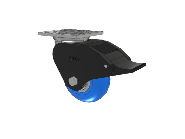 16 Series Top Plate Swivel Caster with 5 x 2 Blue Tread on Aluminum Core NP - Neoprene Round (Aluminum Core) Wheel and Total Lock Brake