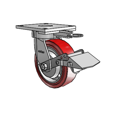 6 Series Kingpinless Casters Top Plate Swivel Caster with 6 x 2 Polyurethane HI-TECH Wheel and Tread Lock Brake