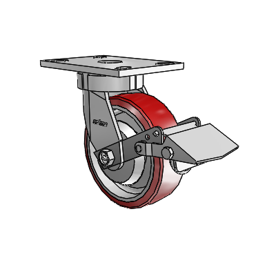 6 Series Kingpinless Casters Top Plate Swivel Caster with 6 x 2 Moldon Polyurethane (Aluminum Core) Wheel and Tread Lock Brake