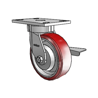 6 Series Kingpinless Casters Top Plate Swivel Caster with 6 x 2 Moldon Polyurethane (Aluminum Core) Wheel and Side Lock Brake