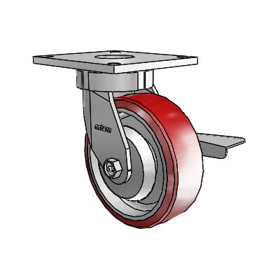 6 Series Kingpinless Casters Top Plate Swivel Caster with 6 x 2 Moldon Polyurethane (Aluminum Core) Wheel and Side Lock Brake