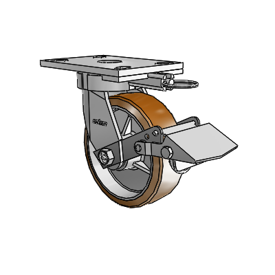 6 Series Kingpinless Casters Top Plate Swivel Caster with 6 x 2 Moldon Nylon (Aluminum Core) Wheel and Tread Lock Brake