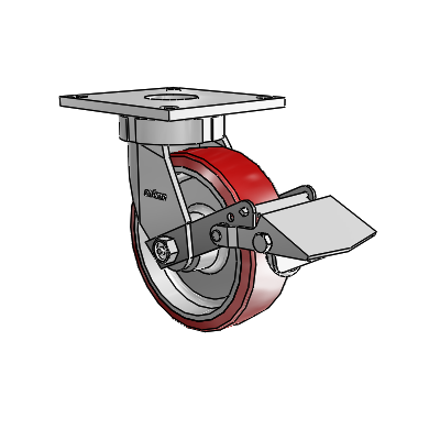 6 Series Kingpinless Casters Top Plate Swivel Caster with 6 x 2 Moldon Polyurethane (Aluminum Core) Wheel and Tread Lock Brake