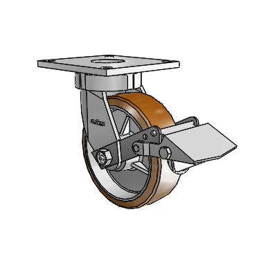 6 Series Kingpinless Casters Top Plate Swivel Caster with 6 x 2 Moldon Nylon (Aluminum Core) Wheel and Tread Lock Brake