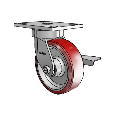 6 Series Kingpinless Casters Top Plate Swivel Caster with 6 x 2 Moldon Polyurethane (Aluminum Core) Wheel and Side Lock Brake