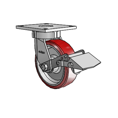 6 Series Kingpinless Casters Top Plate Swivel Caster with 6 x 2 Moldon Polyurethane (Aluminum Core) Wheel and Tread Lock Brake