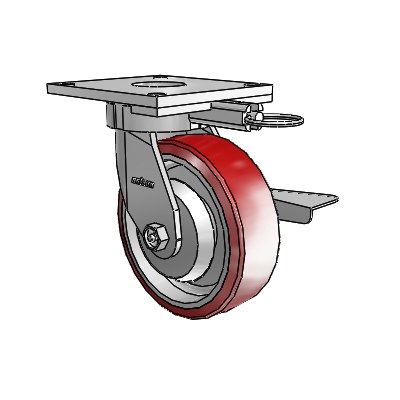 6 Series Kingpinless Casters Top Plate Swivel Caster with 6 x 2 Moldon Polyurethane (Aluminum Core) Wheel and Side Lock Brake