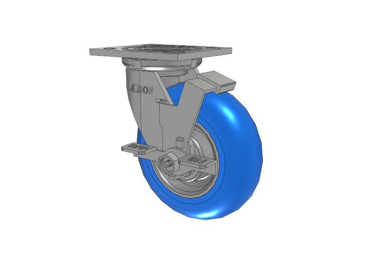 16 Series Top Plate Swivel Caster with 6 x 2 Blue Tread on Aluminum Core NP - Neoprene Round (Aluminum Core) Wheel and Face Brake
