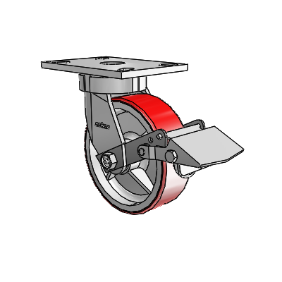 6 Series Kingpinless Casters Top Plate Swivel Caster with 6 x 2 Moldon Polyurethane (Cast Iron Core) Wheel and Tread Lock Brake