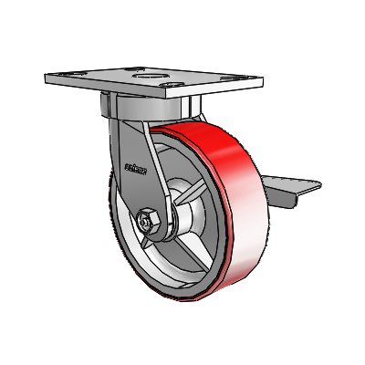 6 Series Kingpinless Casters Top Plate Swivel Caster with 6 x 2 Moldon Polyurethane (Cast Iron Core) Wheel and Side Lock Brake