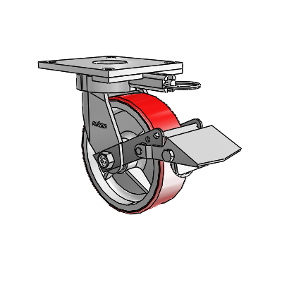 6 Series Kingpinless Casters Top Plate Swivel Caster with 6 x 2 Moldon Polyurethane (Cast Iron Core) Wheel and Tread Lock Brake