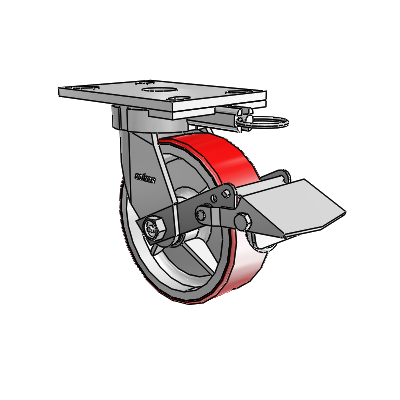 6 Series Kingpinless Casters Top Plate Swivel Caster with 6 x 2 Moldon Polyurethane (Cast Iron Core) Wheel and Tread Lock Brake