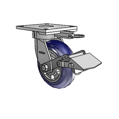 Roulettes sans pivot de la série 6 – Roulette pivotante à plaque supérieure avec roue Triumph 6 x 2 (ronde/bleue) et frein à blocage de la bande de roulement