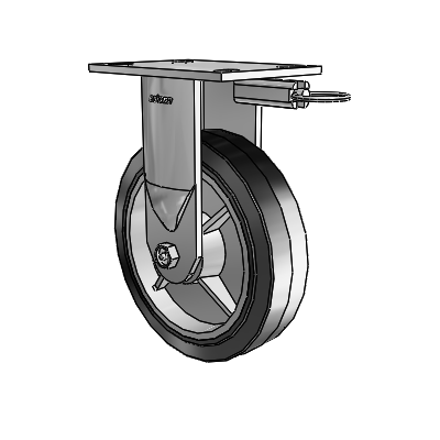 6 Series Kingpinless Casters Top Plate Rigid Caster with 8 x 2 Performa Rubber (Flat/Black) Wheel