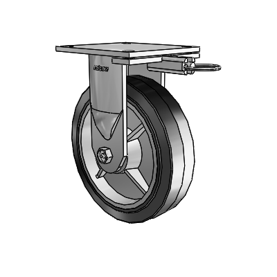 6 Series Kingpinless Casters Top Plate Rigid Caster with 8 x 2 Performa Rubber (Flat/Black) Wheel