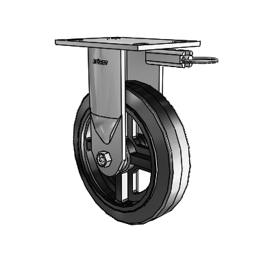 6 Series Kingpinless Casters Top Plate Rigid Caster with 8 x 2 MR - Moldon Rubber (Cast Iron Core) Wheel