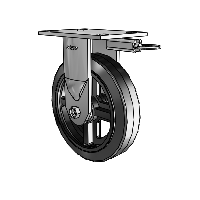 6 Series Kingpinless Casters Top Plate Rigid Caster with 8 x 2 MR - Moldon Rubber (Cast Iron Core) Wheel