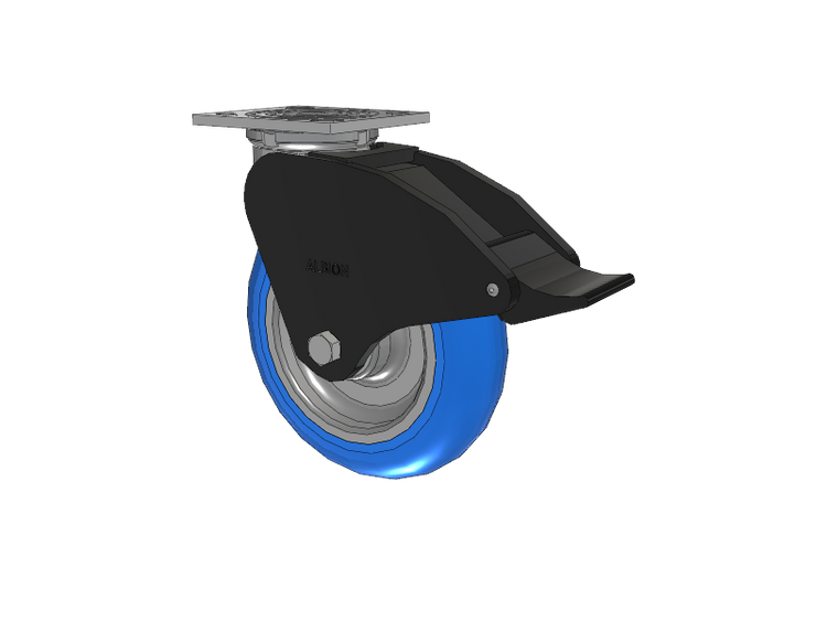 16 Series Top Plate Swivel Caster with 8 x 2 Blue Tread on Aluminum Core NP - Neoprene Round (Aluminum Core) Wheel and Total Lock Brake