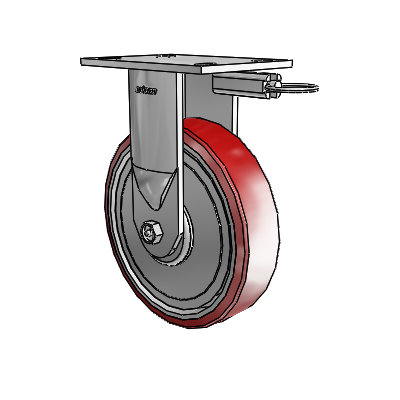 6 Series Kingpinless Casters Top Plate Rigid Caster with 8 x 2 Moldon Polyurethane (Aluminum Core) Wheel