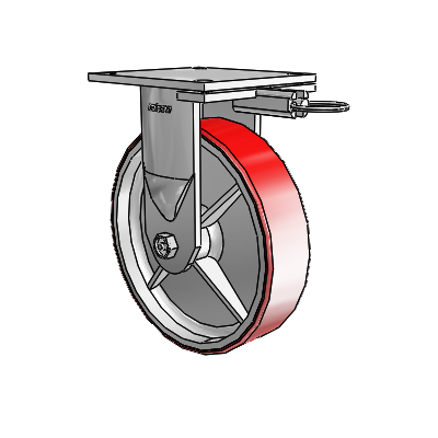 6 Series Kingpinless Casters Top Plate Rigid Caster with 8 x 2 Moldon Polyurethane (Cast Iron Core) Wheel