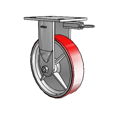 6 Series Kingpinless Casters Top Plate Rigid Caster with 8 x 2 Moldon Polyurethane (Cast Iron Core) Wheel