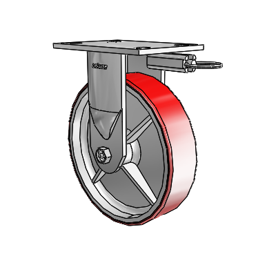 6 Series Kingpinless Casters Top Plate Rigid Caster with 8 x 2 Moldon Polyurethane (Cast Iron Core) Wheel