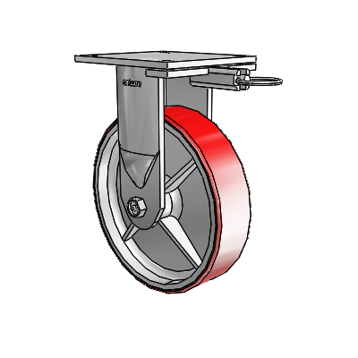 6 Series Kingpinless Casters Top Plate Rigid Caster with 8 x 2 Moldon Polyurethane (Cast Iron Core) Wheel