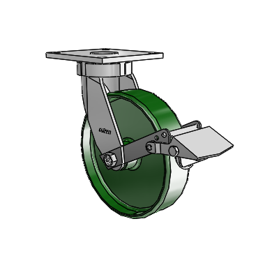 6 Series Kingpinless Casters Top Plate Swivel Caster with 8 x 2 Cast Iron Wheel and Tread Lock Brake