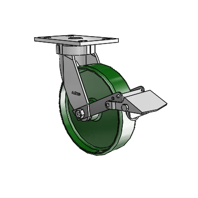 6 Series Kingpinless Casters Top Plate Swivel Caster with 8 x 2 Cast Iron Wheel and Tread Lock Brake